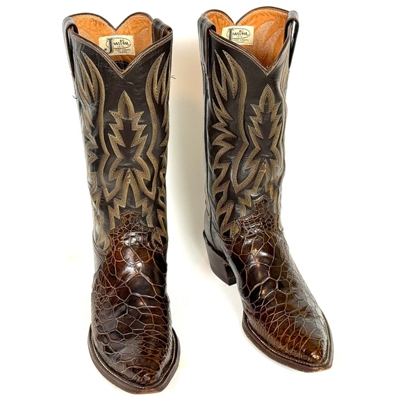 Justin Cowboy Boots - Chocolate Brown Mens Sz 8.5B Excellent Vtg Cond X-toe 9201 - Picture 9 of 12